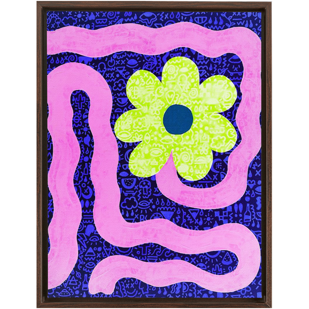 Neon Flower Framed Canvas Print