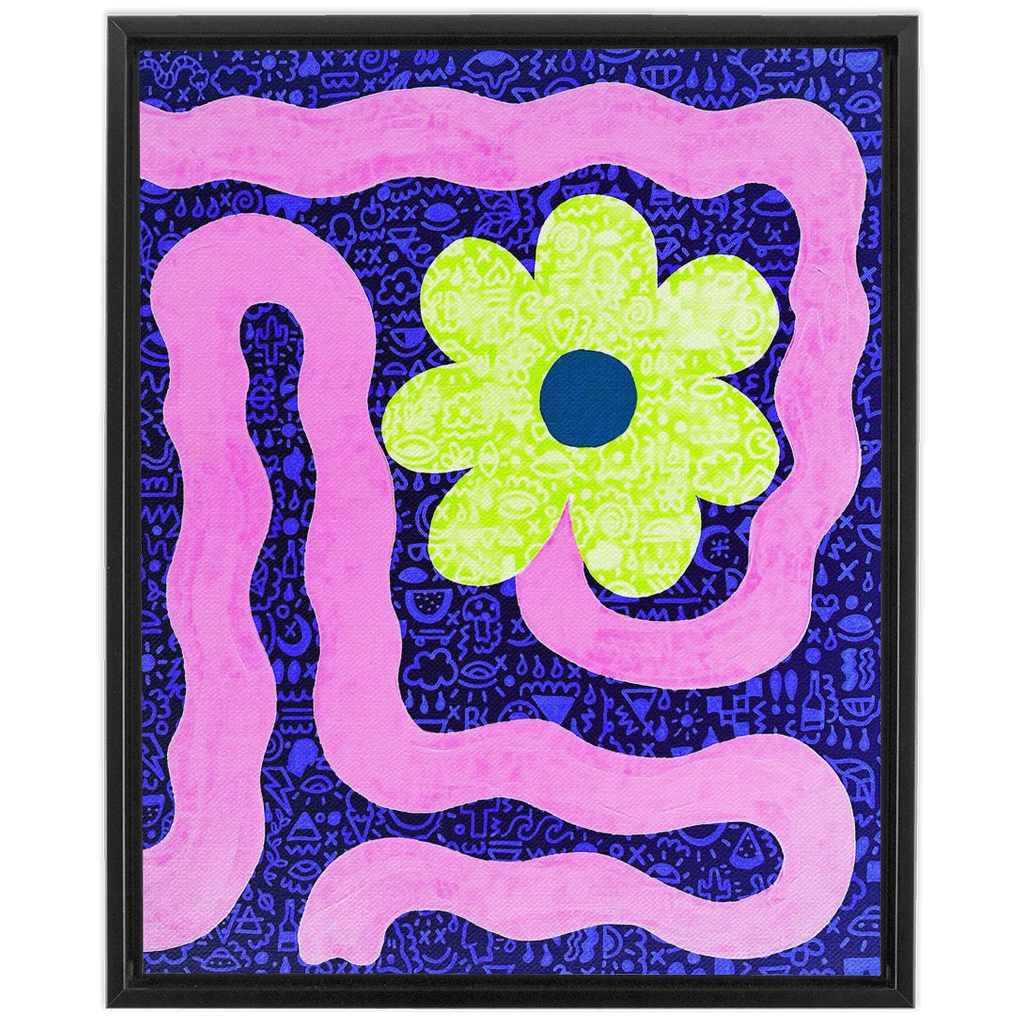 Neon Flower Framed Canvas Print